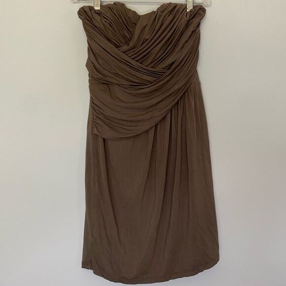 Express Dresses & Skirts - Express Small Strapless Dress Mini Sundress Brown Deep Olive Vacation Summer